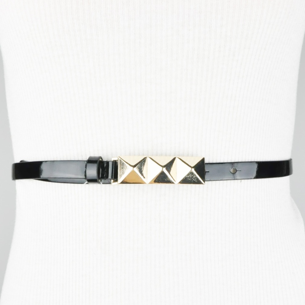 Black Gold Metallic Pyramid Studded Belt